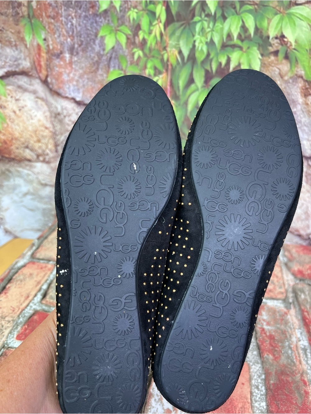 UGG Black Studded Suede Smoking Slippers with Shearling Lining, 11 - Picture 8 of 13